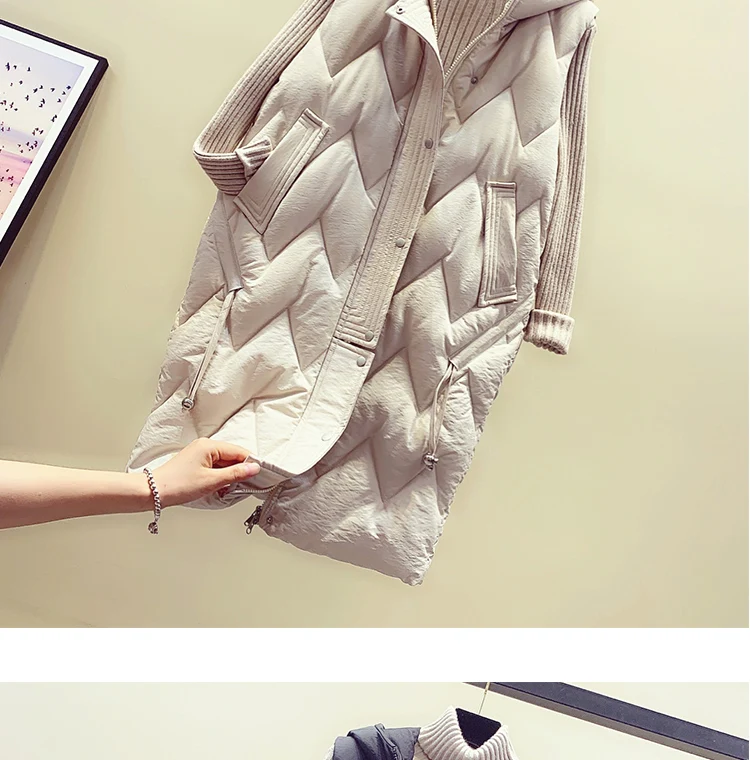 

2019 Winter Jackets Women With Hooded Autumn Spring Long Vest Cotton Parka Fashion Casual Sleeveless Outerwear Solid Ladies Vest