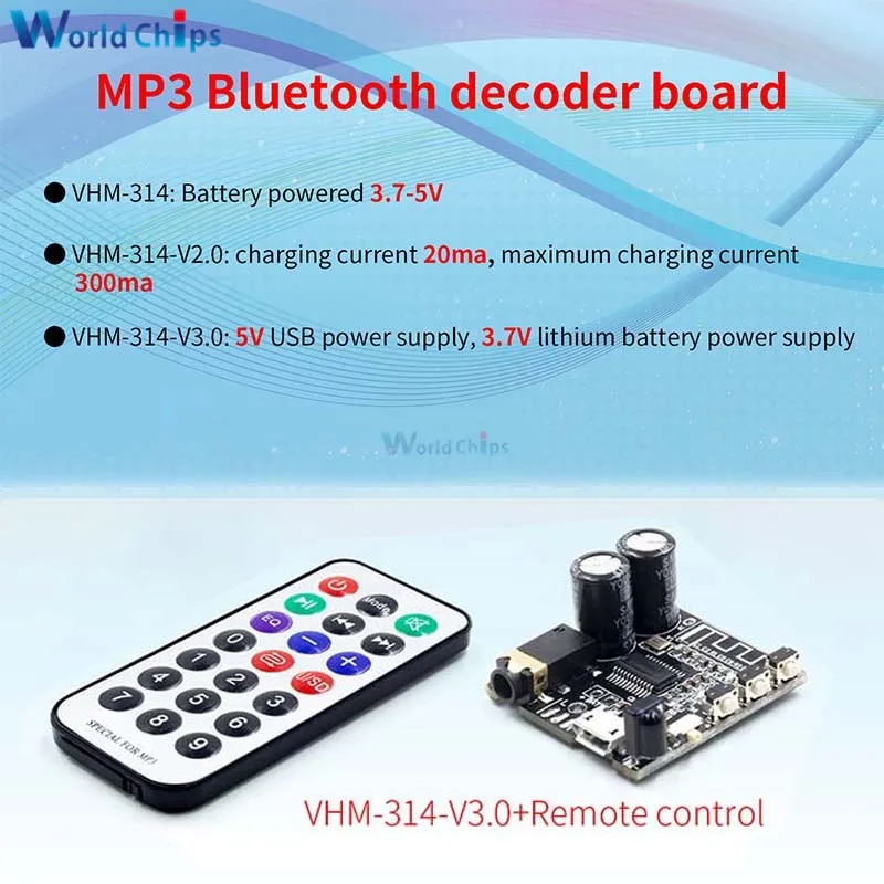 VHM-314 V3.0 Bluetooth 5.0 Audio Receiver Board MP3 Decoder Music Player Support EQ Module PC Sound Card IR Remote Control - купить по