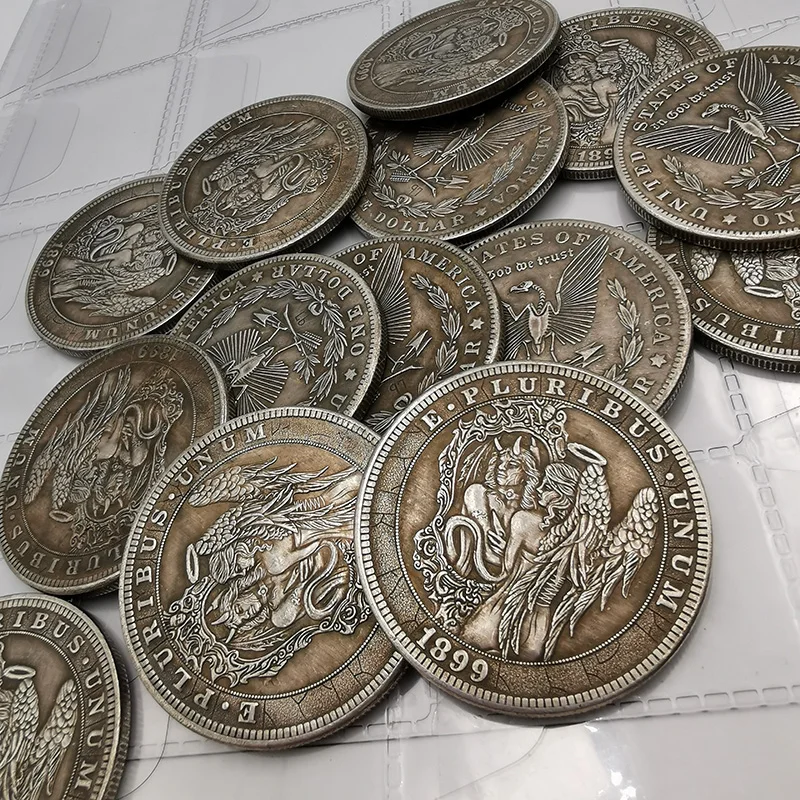 

1899 American Wanderer Commemorative Coin Angel and Demon Brass Silver Plated Vintage Crafts Coin Hobo Collectible Coin 1pcs