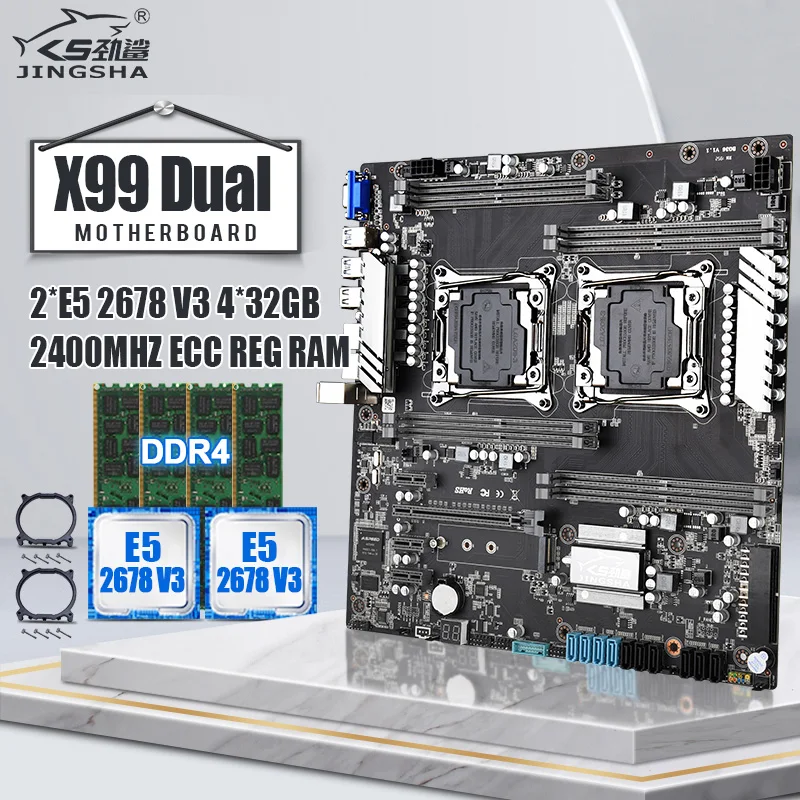 melhor Jingsha X99 Cpu Dupla Conjunto Com 2 * E5 2678v3 E 4*32gb = 128gb Lga 2011v3 V4 Suporte 8 Canais Max 2400mhz Ram