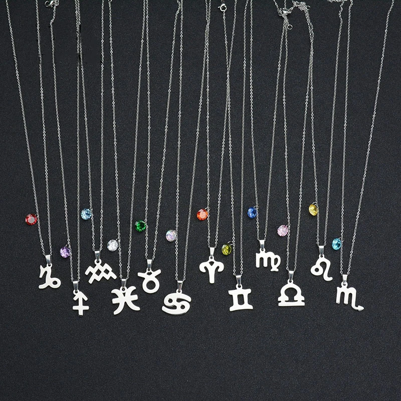 Ожерелье с пендантом из нержавеющей стали со знаком Зодиака "Звезда" 12 созвездий Zircon Цепочка Женские украшения подарок для пары.