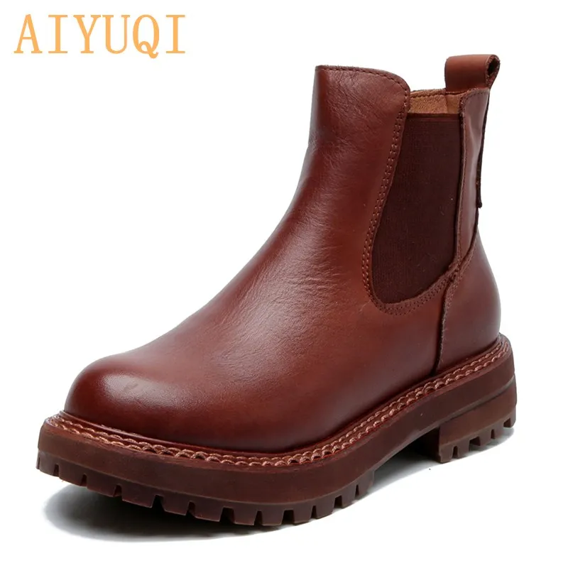 

AIYUQI Chelsea Boots Ladies 2021 Spring New Genuine Leather British Style Retro Female Martin Boots Thick Heel