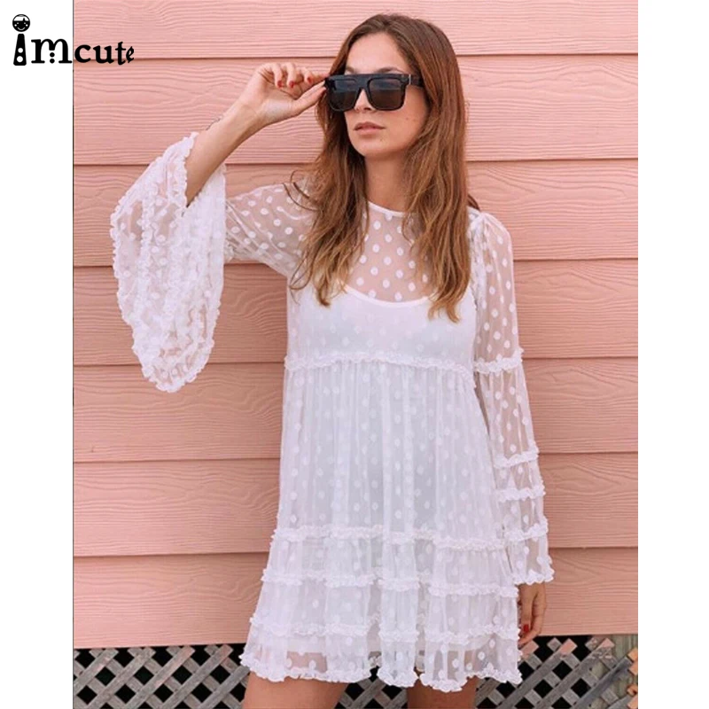 Новинка 2020 женское пляжное бикини в горошек Пляжное мини-платье летнее