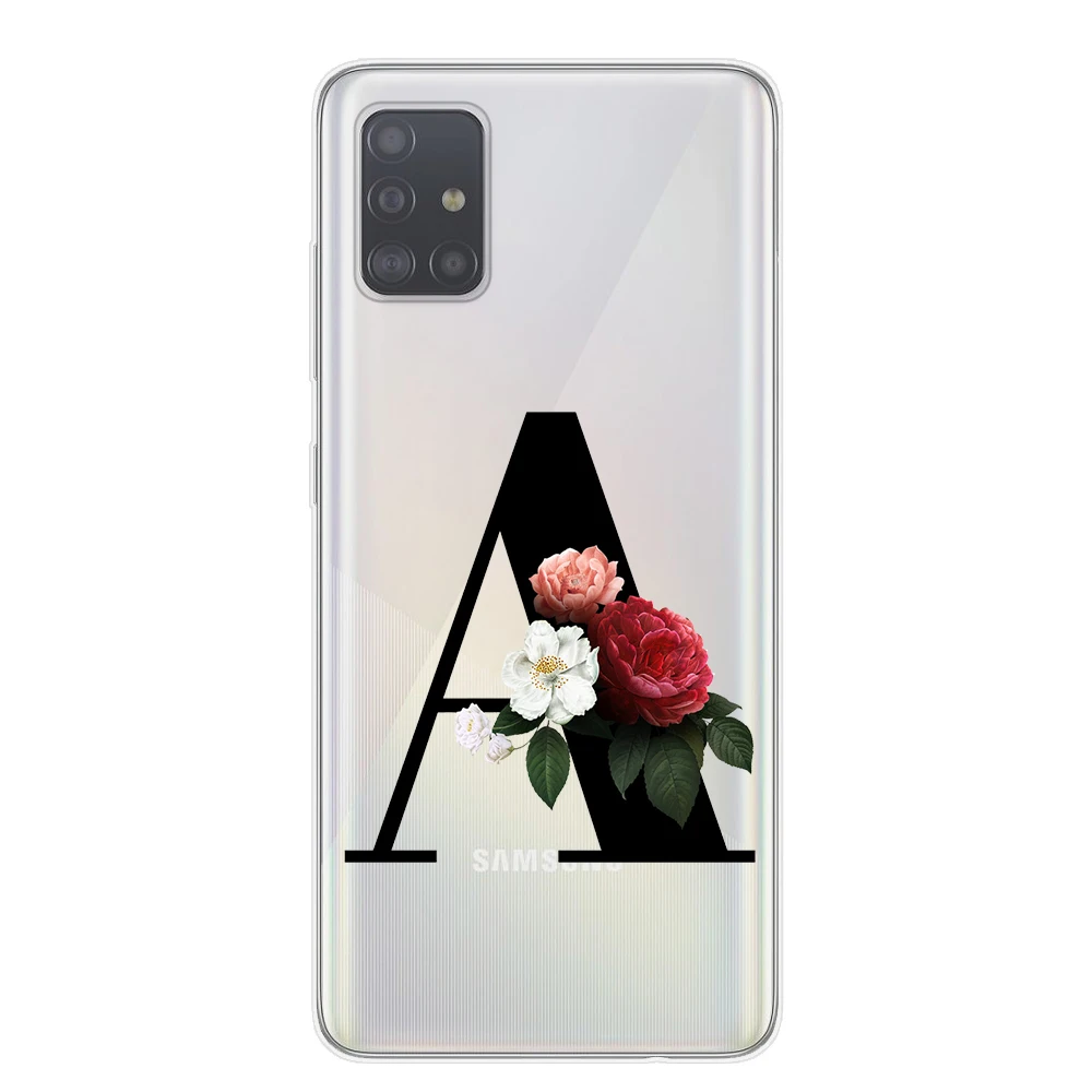 Мягкий чехол из ТПУ для Samsung S20 Plus Ultra A51 A71 Note 10 Pro Lite с цветочным принтом и буквенной