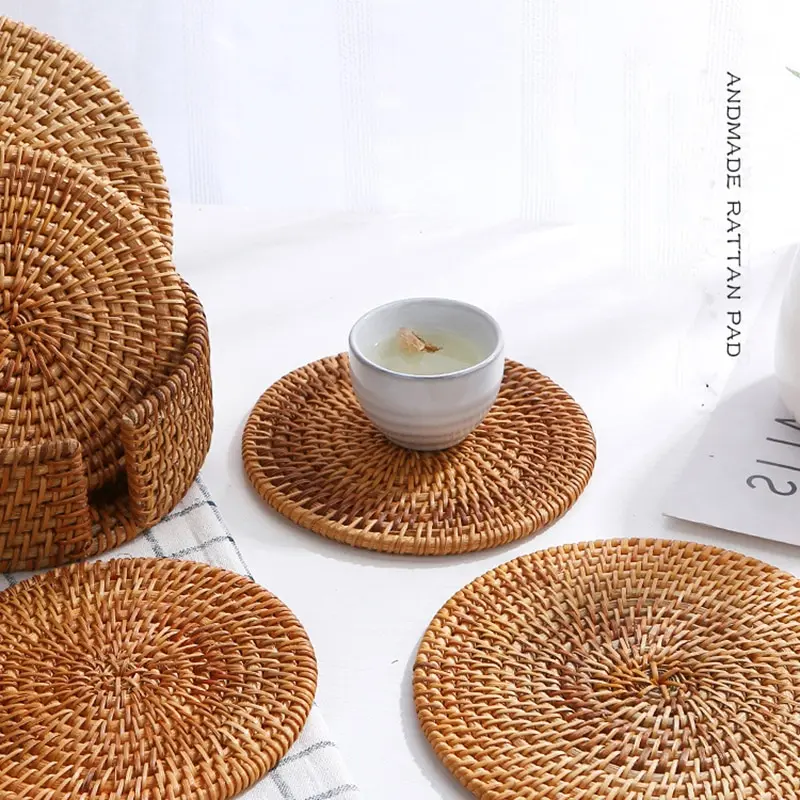 Handmade Weave Non-slip Placemat Round Insulation pads Table Mats Pads Home Decor 6pcs/lot Creative Coasters Set Cup Cushion | Дом и сад