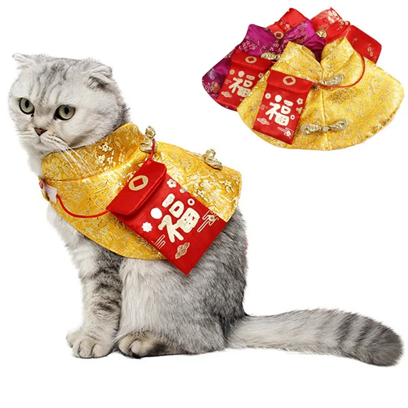 

Pet Cat New Year Cloak Clothes Party Costume Chinese Tang Dynasty Dress Festival Cloaks With Red Envelope For Kitten For Puppy