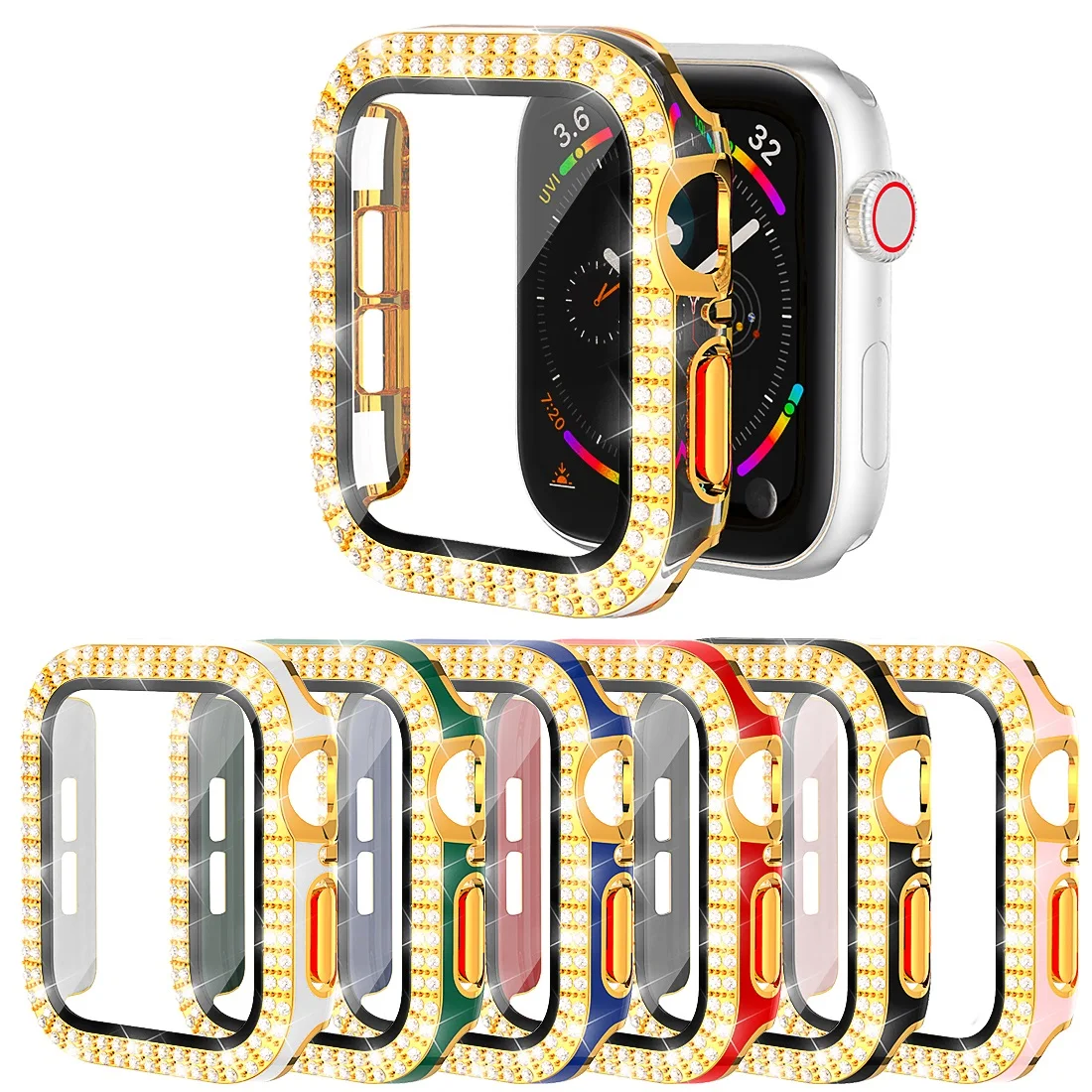 

Full iWatch 6D Dazzling Carving PC Double Row Diamond Protective Case For Apple Watch 6 5 4 3 2 38/40MM film For iWatch 44/42MM