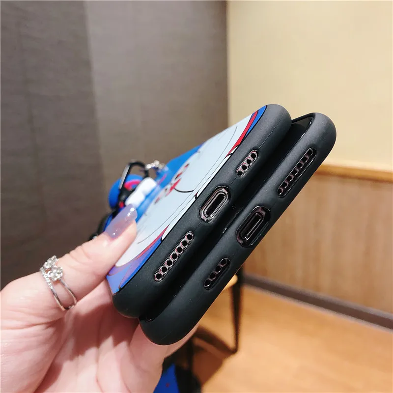 

Soft Silicone Cases For Samsung Galaxy J2 Prime J3 J5 Pro J4 Plus J6 J7 J8 2018 M20 M30 Doraemon Phone Holder Wrist Strap Cover