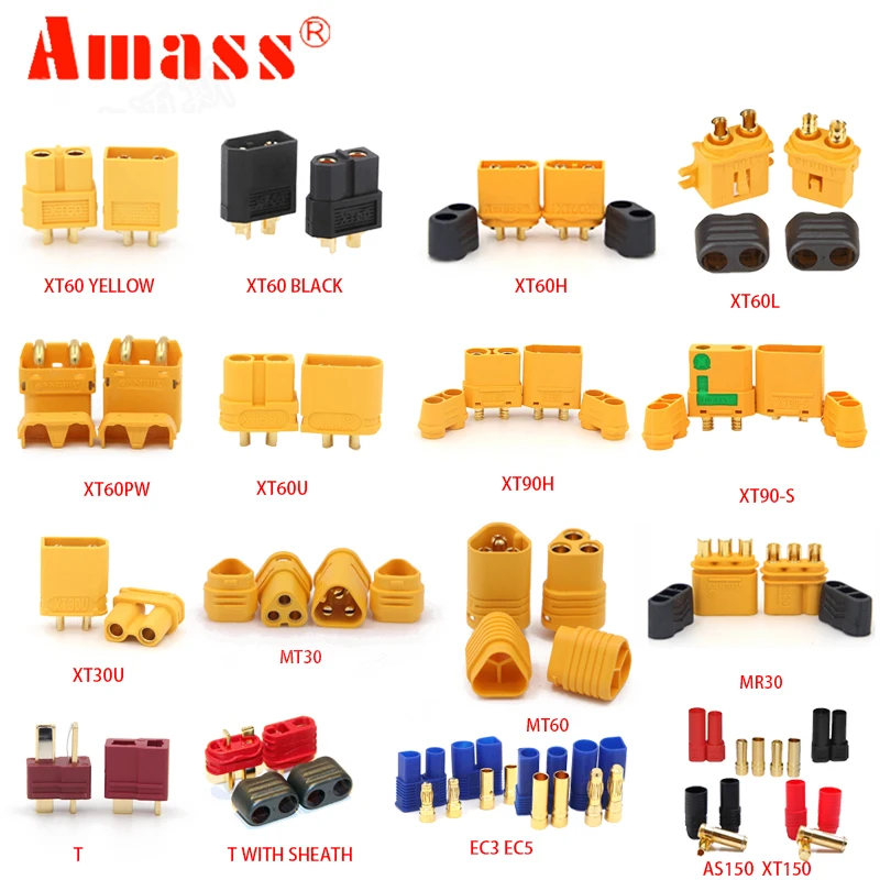 

AMASS 10 шт. XT60 XT-60 XT 60 XT90 XT60H XT60L XT60U XT60PW XT30U XT90S T DEAN EC3 EC5 AS150 XT150 XT30PW XT90PW для литий-полимерных аккумуляторов