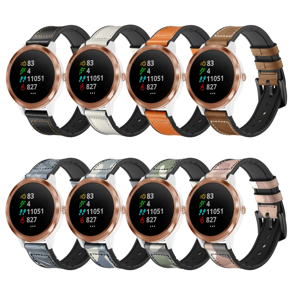 Сменный ремешок для Garmin Vivoactive 3 силиконовый + кожаный браслет Vivomove HR 20 мм
