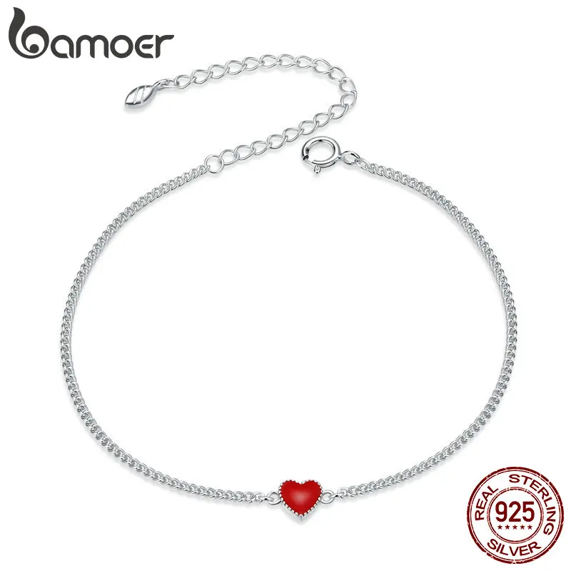 

Женские эмалевые украшения bamoer, из серебра 925 пробы, с красной эмалью, в минималистическом стиле, SCB182