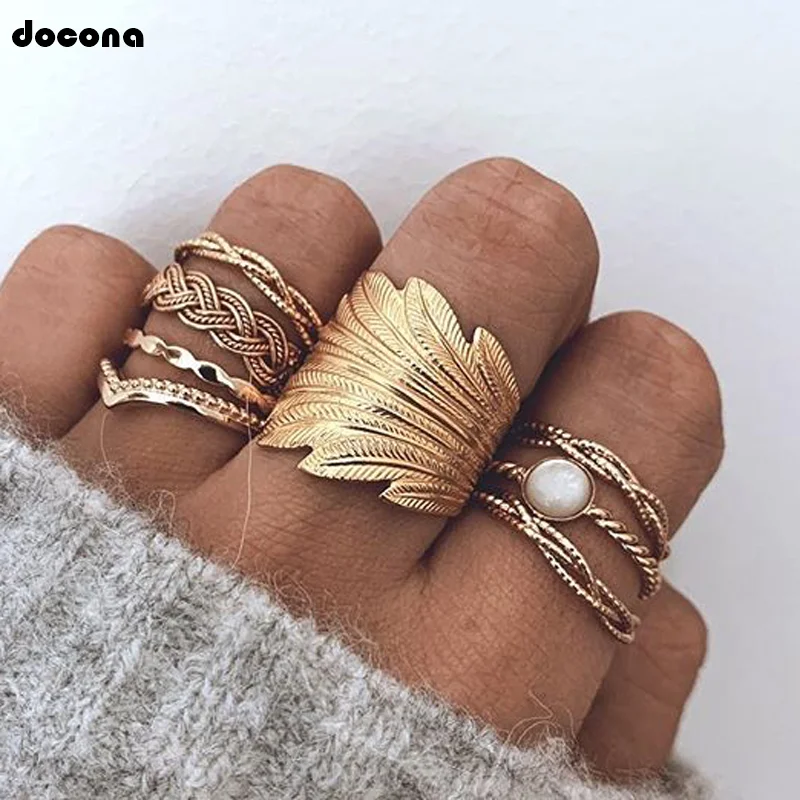 Кольца docona в богемном стиле с кристаллами виде листьев для женщин и девушек