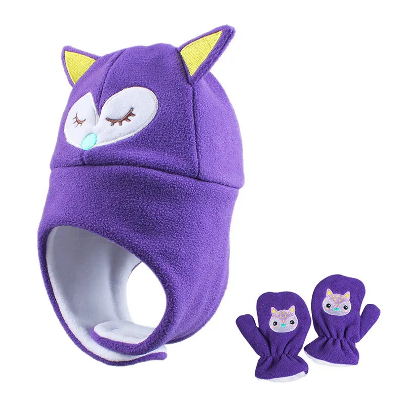 Cartoon Baby Polar Fleece Hat Glove Set Toddler Boy Girl Shark Molding Cap Infant Warm Earflap Polyester Elastic Super Soft | Детская