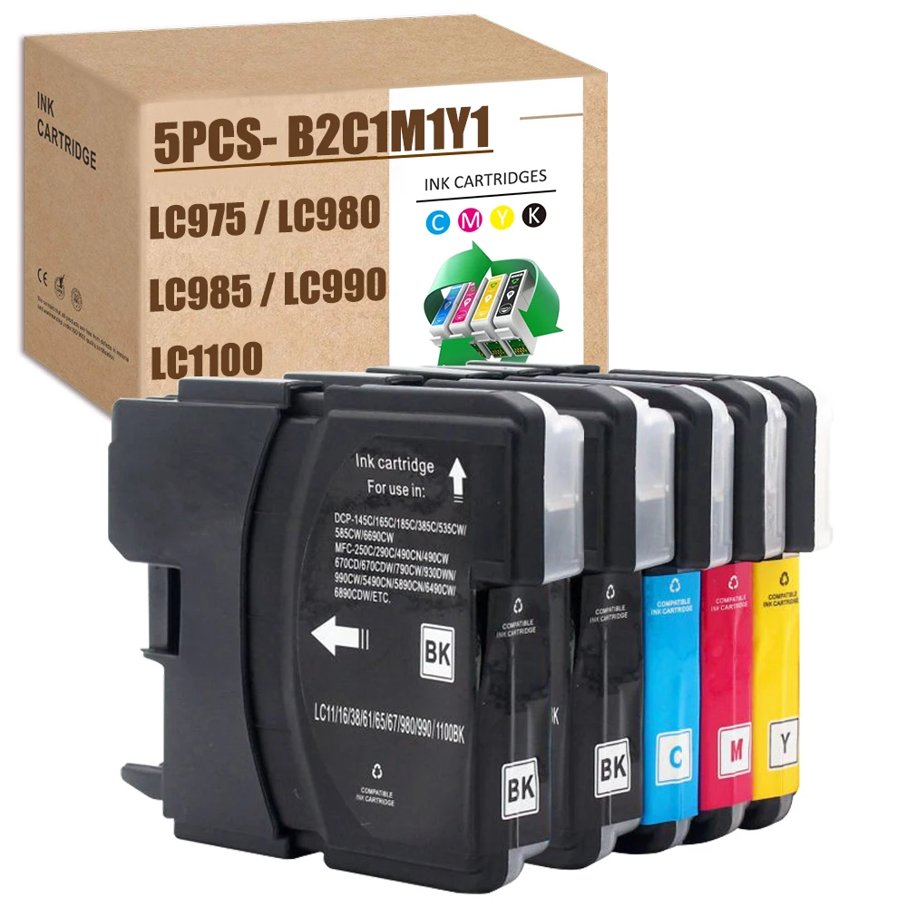 5 шт. LC980 LC1100 LC1100BK LC1100C LC1100M LC1100Y для Brother DCP J140W/145C/165C/185C/195C/197C/365CN/375CW MFC 295C