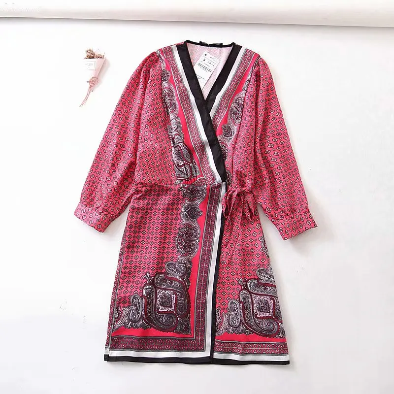 Новинка 2019 женское винтажное платье с цветочным принтом повседневное кимоно