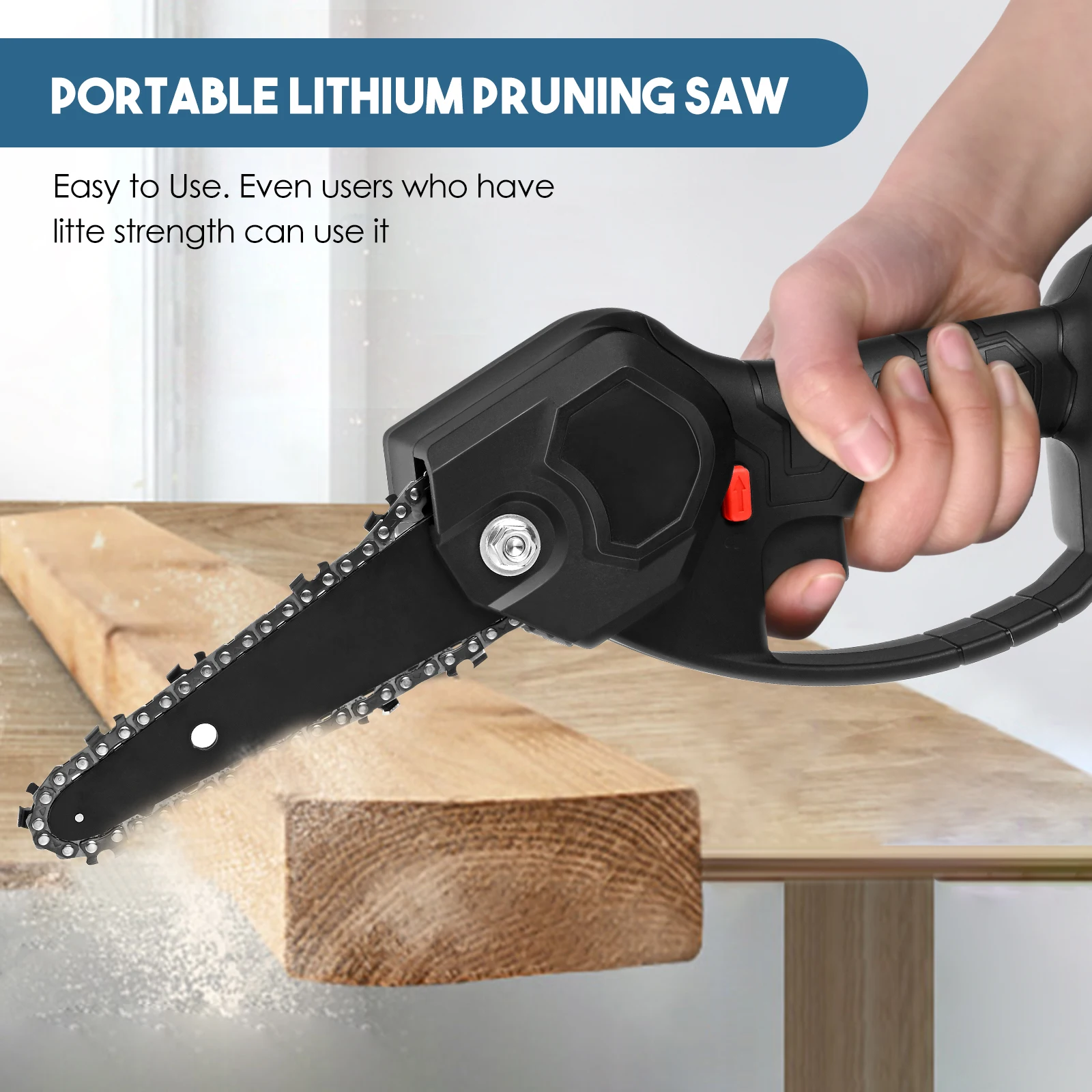 

6 inch 800W Mini Electric Chainsaw Handheld Pruning Saw 2pcs Rechargeable 21V Battery Woodworking Fruit Tree Garden Trimming