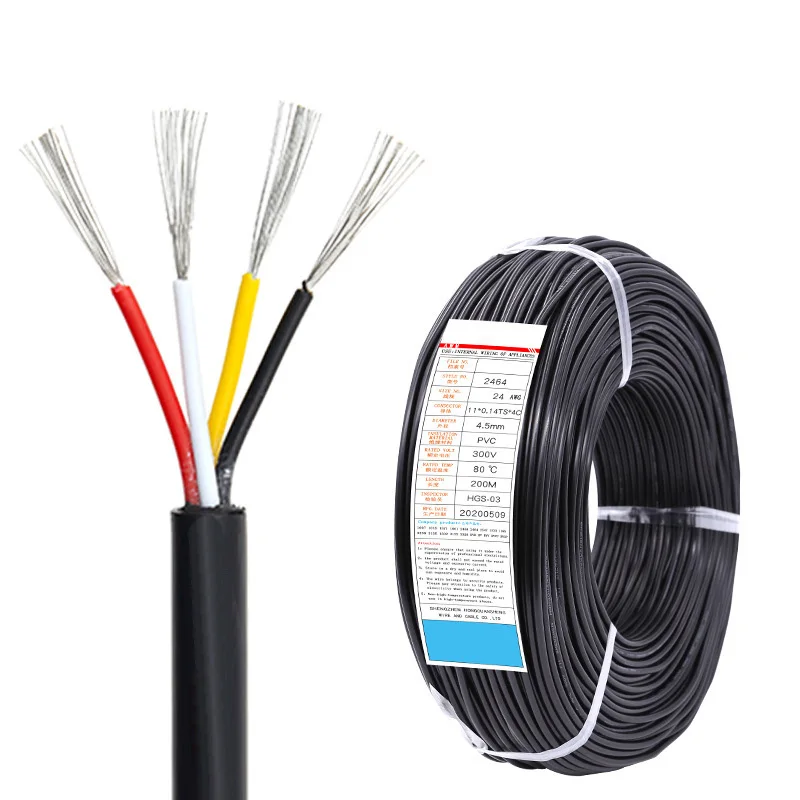 Black Color Soft 4 Core Sheath Wire 24AWG Tin-plated Oxygen-free Copper Cable Lamp Diy Data Wire Signal Charge Line