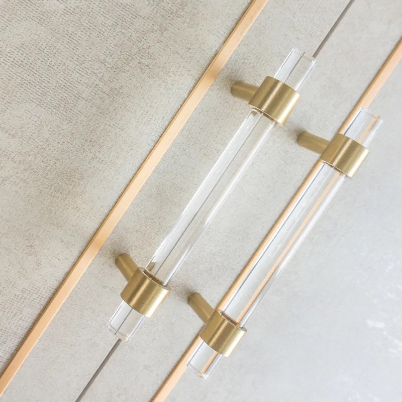 

Quality modern Style Acrylic Drawer Knobs T bar brass Handle Pulls Kitchen Cabinet Door Handle Pull wardrobe