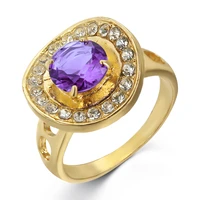 gold disc claw inlaid purple zircon ring female engagement promise jewelry ring party fashion womens pie valentine gift