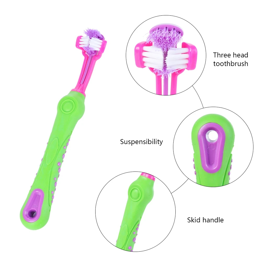 Собака зубная щетка для животных три стороны эффективная Чистка чистки зубов
