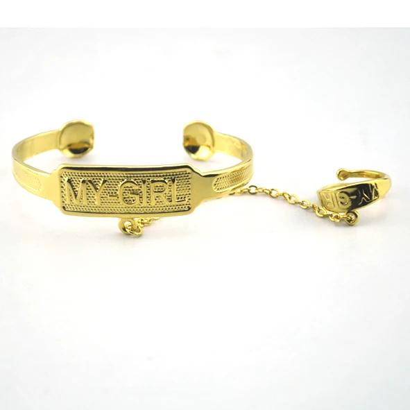 

NEW Hot Sales New Fashion 9 k Solid G/F Gold Bracelet Letter My-Girl Bangles With chain Ring For Daughter Gift Jewelry