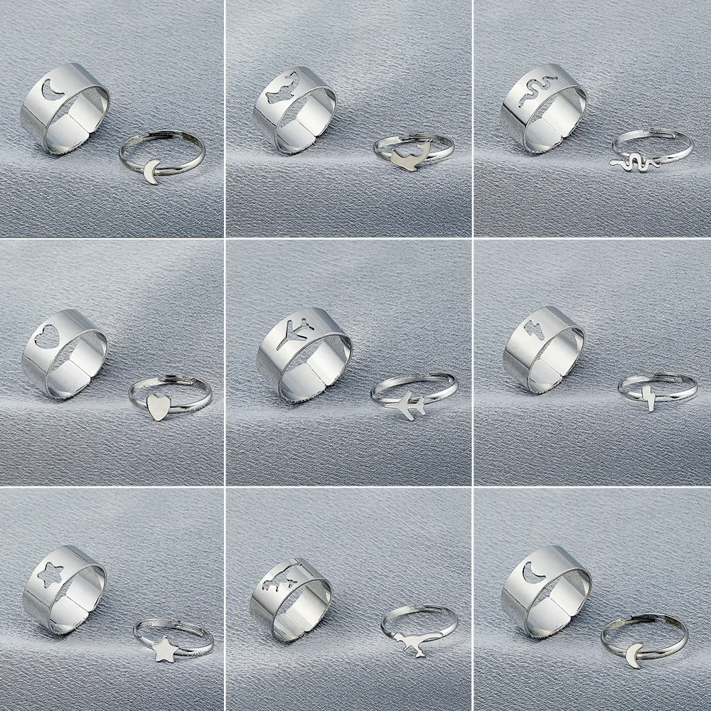 

Punk Wind Couple Ring Men and Women Pair of Ring Set Retro Dinosaur Snake Animal Ring Geometry Simple Star Moon Love Jewelry