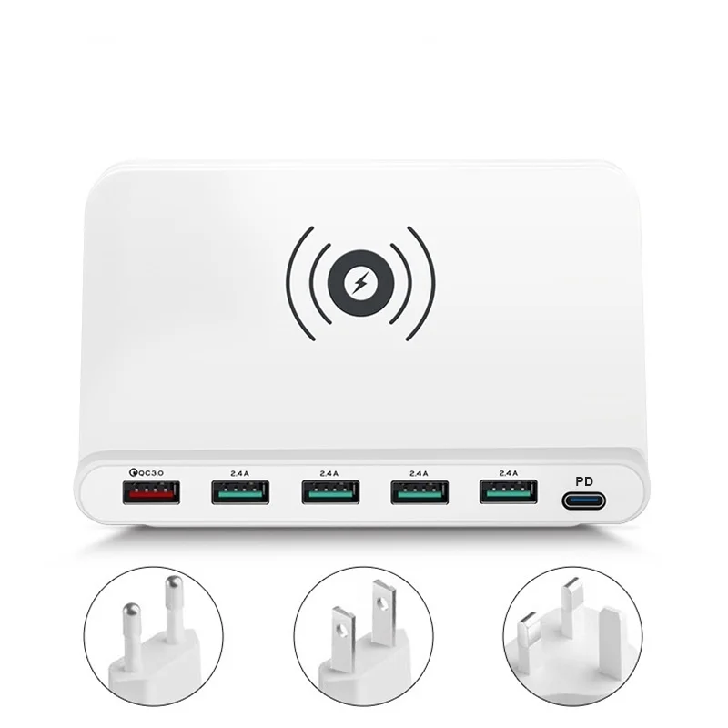White Tongdaytech 60 Вт Qi Беспроводное зарядное устройство для Iphone X 3 в 1 мульти USB быстрая зарядка 3,0 быстрое зарядное устройство для samsung Cargador Inalambrico - Тип штекера: White