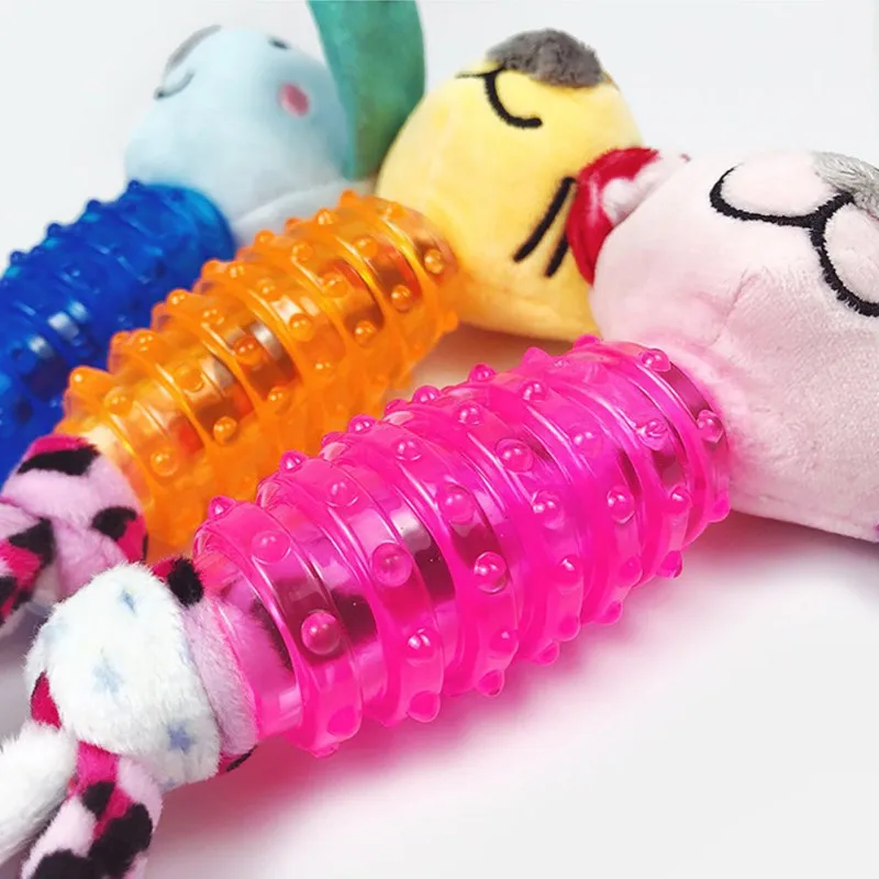 

Dogs Toy Interactive Plush Cartoon Animal Shaped Doll With Rubber Body Molar Stick For Dogs Interactive Pet Doll Chew Toy Supply