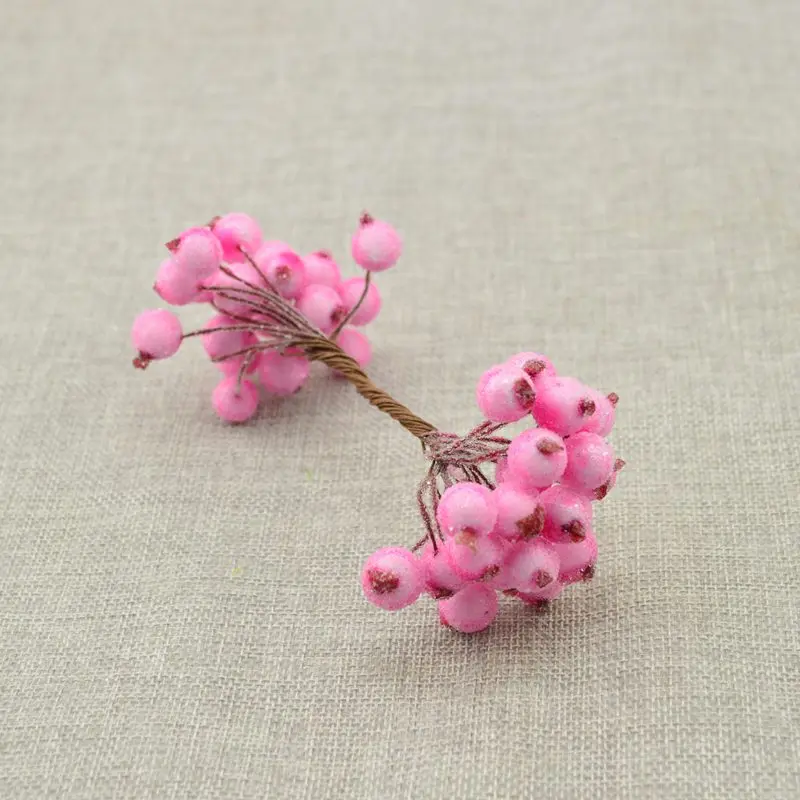 pink2 D-40pcs, миниатюрные рождественские матовые искусственные ягоды, яркие красные ягоды Холли, рождественская елка, Декоративные искусственные цветы - Цвет: pink2