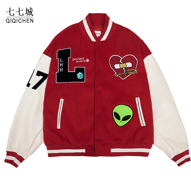 Бейсбольная куртка мужская винтажная уличная пушистая с вышивкой букв в стиле