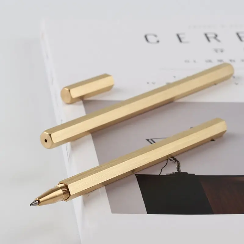 

W3JD Special Anti-roll Handmade Brass Pen, Solid Portable Pocket Pen, Unique Polished Metal Sign Signature Pen Gel Pen, Gift Pen