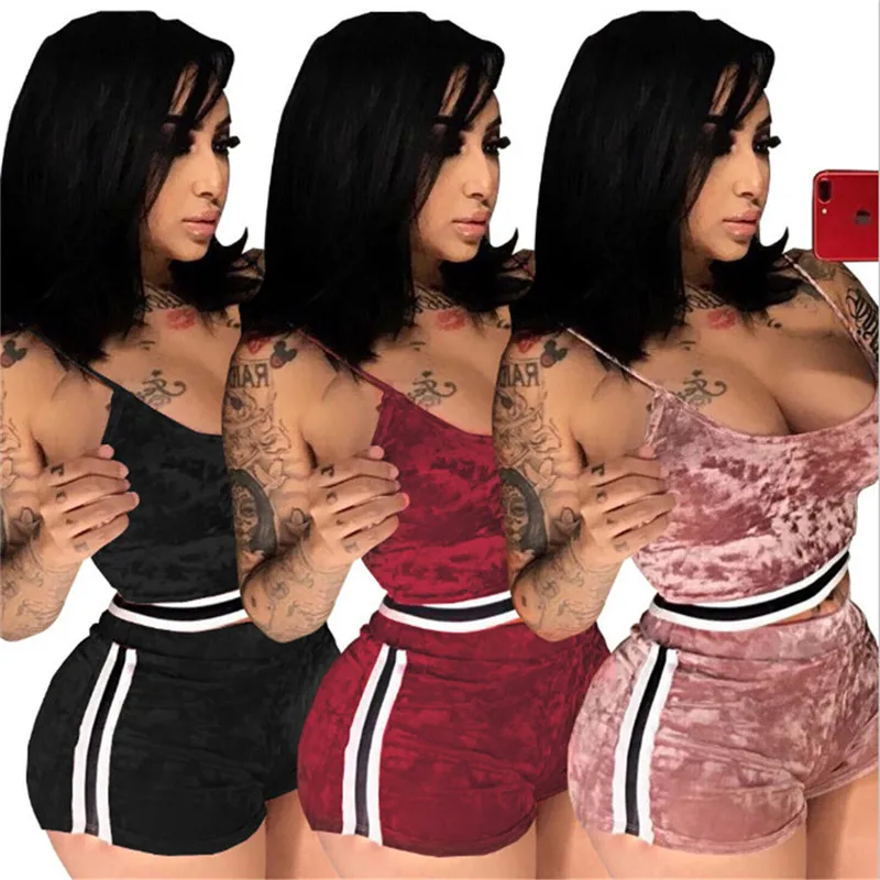

2 Pieces Pyjamas Women Striped Soft Sexy Nightwear Suit Velvet Lingerie Set Pleated Sleepwear Sets Strap Women Top+Loose Shorts