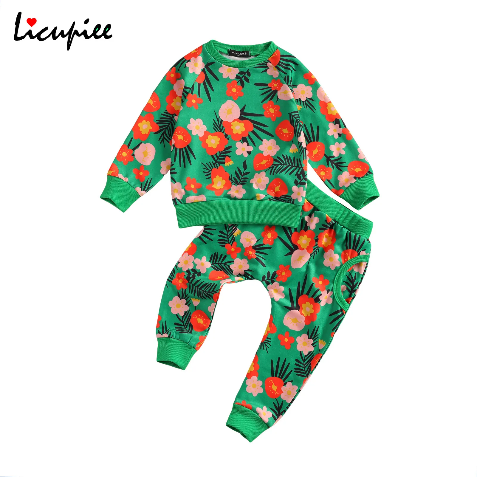 

1-4 Years Toddler Baby Casual Fall Winter Clothes Floral Leaves Printed Top Sweatshirt and Long Pant Sets