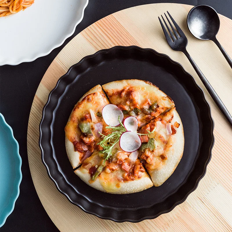 Круглая керамическая тарелка 10 дюймов Скандинавская волна лакокрасочная