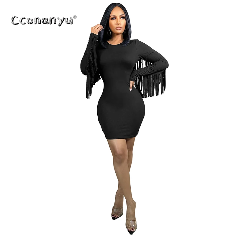 Однотонное облегающее платье с тонкой талией и кисточками винтажная одежда