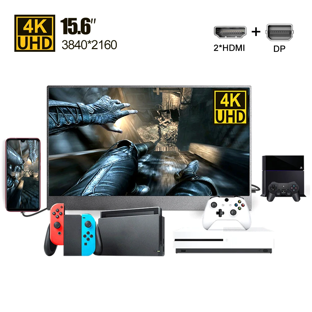 4K 15 6 Портативный монитор IPS ЖК дисплей Экран 3840x2160 UHD для компьютера ноутбука игры