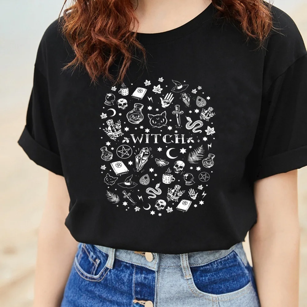 Женская футболка с оккультным рисунком ведьмы графическим принтом и короткими