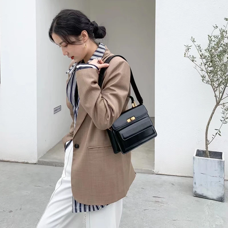 

New Small Handbag Women 2021 Fashion Square Buckle Organ One Shoulder Messenger Armpit Multi-Purpose Leather Smooth All-Match