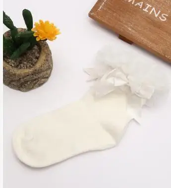 white big lace Одежда для малышей высокие носки по колено для девочек, детское платье принцессы для девочек с бантом, кружево, цветочный рисунок, детские короткие носки хлопок носки с рюшечками для безбортные носки - Цвет: white big lace