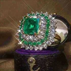 Обручальное кольцо с инкрустацией камнями MFY, зеленое, женское циркониевое кольцо, с большим квадратным камнем, со стразами
