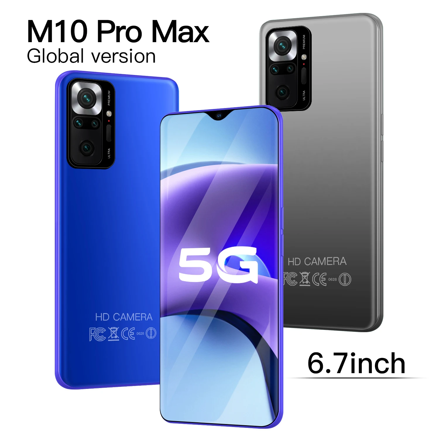 

M10 Pro Max Smart Phone 6.7 Inch Water Drop Screen Mobile Cell Phone 256GB/512GB Face ID Dual SIM 5G Network 60000mAh 24+48MP