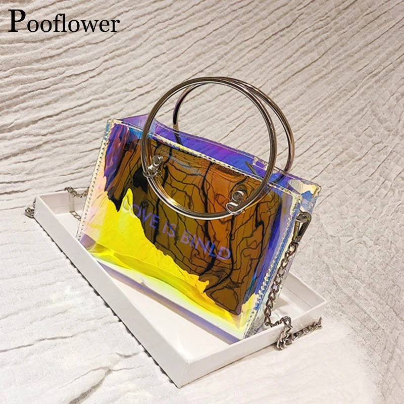 Pooflower летняя прозрачная сумка из ПВХ 2020 Лазерная голографическая мини-сумка