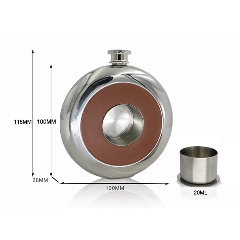 Новая круглая карманная фляга из нержавеющей стали со встроенным стеклом 5 унций