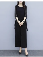 summer women chiffon 2 two piece sets outfits asymmetrical blouses wide leg pants suits elegant korean sets