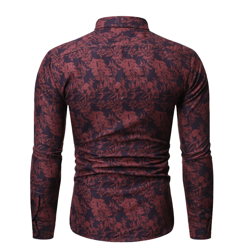 

2019 New Men's Slim Fit Floral Printed Shirts Flower Print Male Causal Long Sleeve Shirt Tops S-2XL