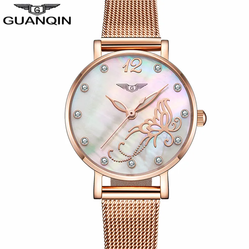 Женские наручные часы от бренда Reloj Mujer GUANQIN кварцевые со стальным браслетом