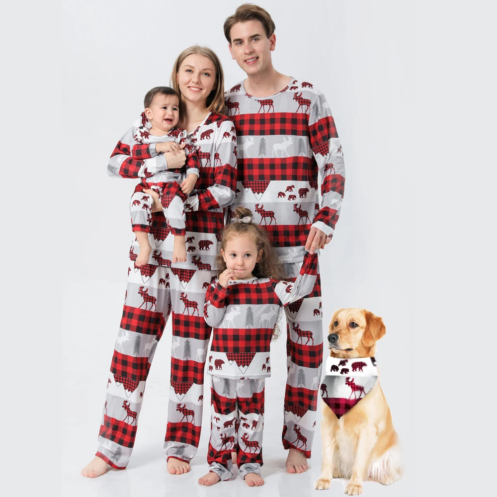

2021 Casual Family Matching Pyjamas Set Cartoon Deer Kids Adults Sleepwear Nightwear family Set Christmas Pajamas Outfits