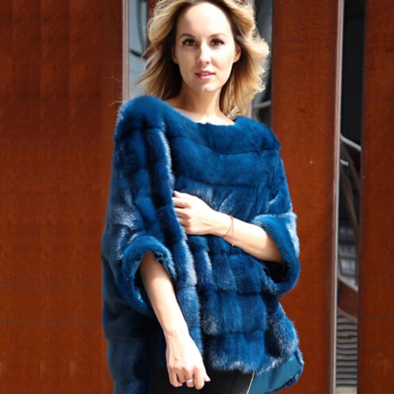 FURSARCAR 2021 New Real Mink Fur Shawls Luxury Women Winter & Autumn Mink Fur Coat Natural Mink Fur Poncho For Female