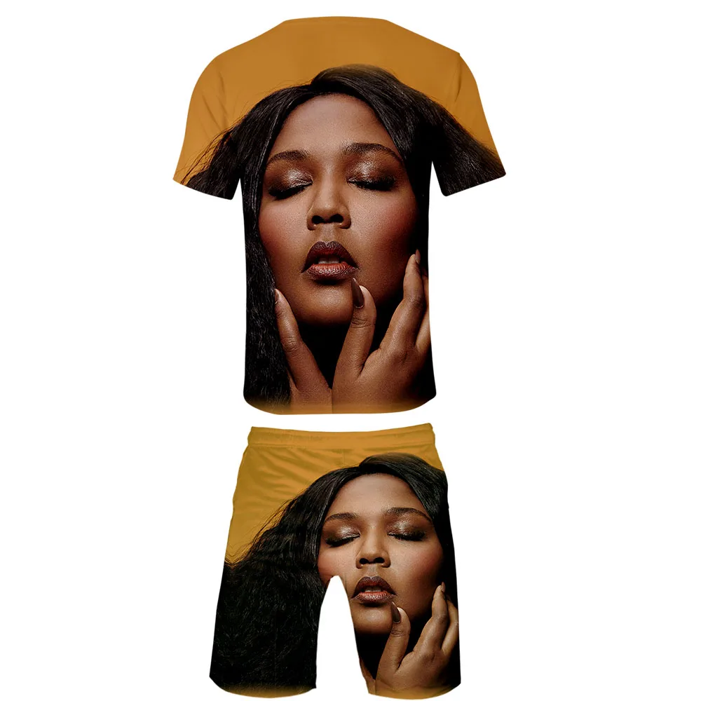 Новинка 2019 комплект из футболки с 3d принтом Raper Lizzo и коротких штанов спортивный