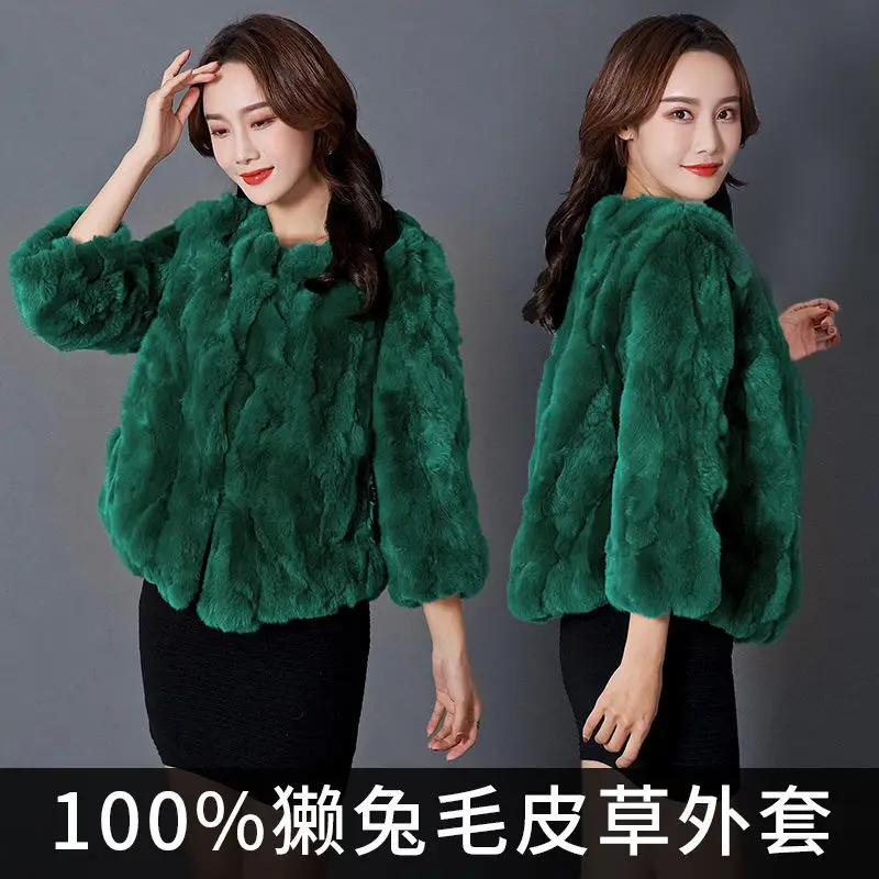 Women 2021 Winter Real Fur Coat Jacket Female Natural Rex Rabbit Fur Short Overcoat Round Collar Ladies Thick Warm Outwear A273